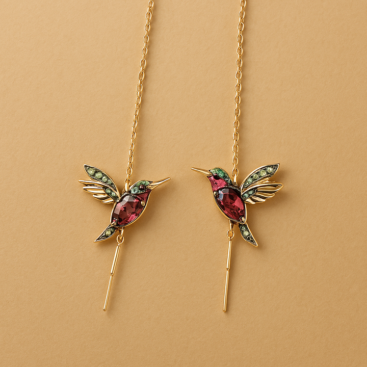 Orecchini in Smalto e Zirconia a Forma di Colibrì