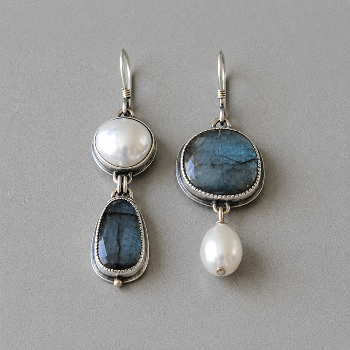 Orecchini Vintage in Pietra Blu e Perla