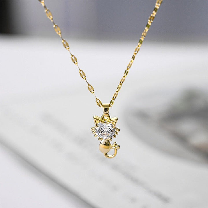 Collana con gatto placcata color oro con zirconia