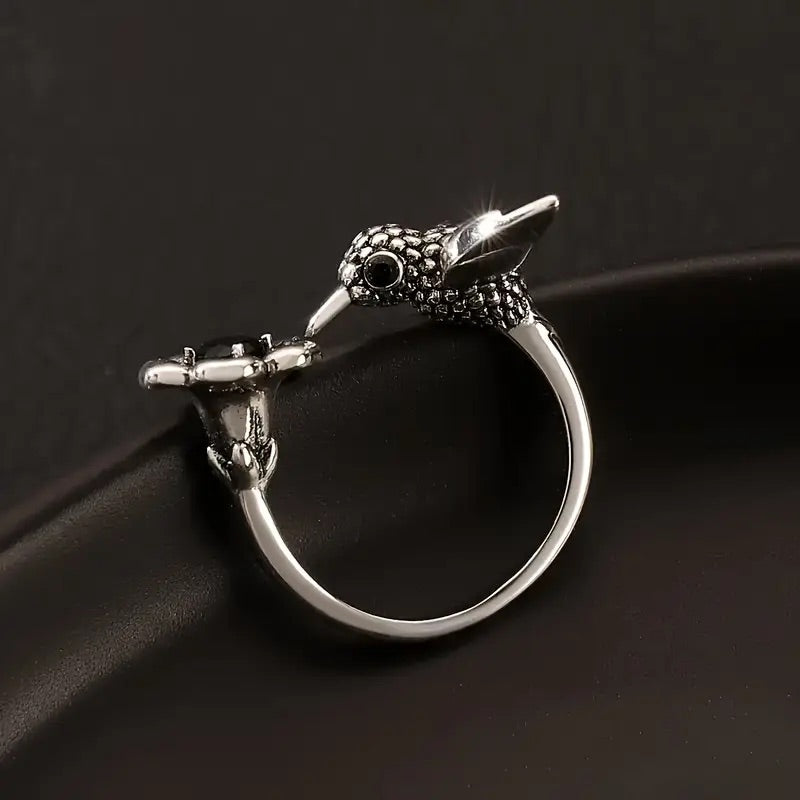 Anello Colibrì e Fiore (Regolabile)