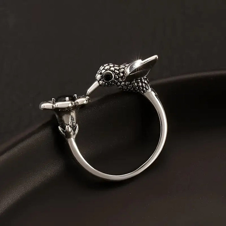 Anello Colibrì e Fiore (Regolabile)