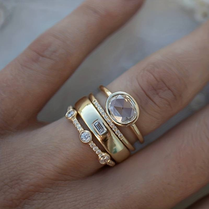 Lily - Set di Anelli color oro Vintage e Zirconia