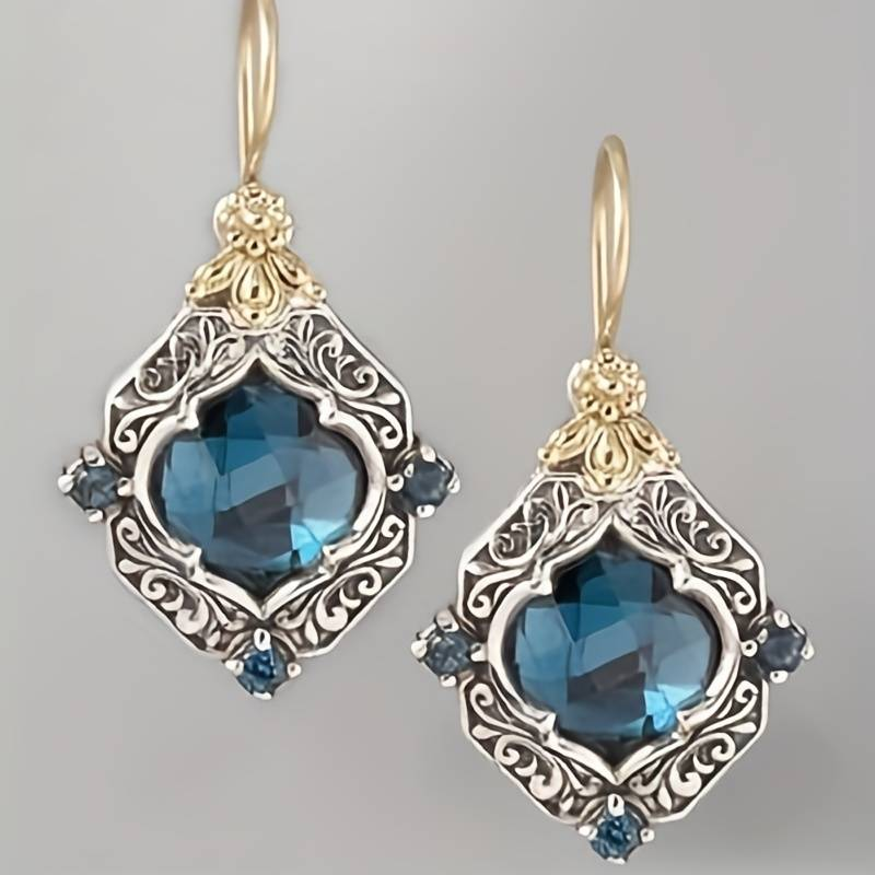 Orecchini Vintage in Cristallo Blu, Oro e color argento