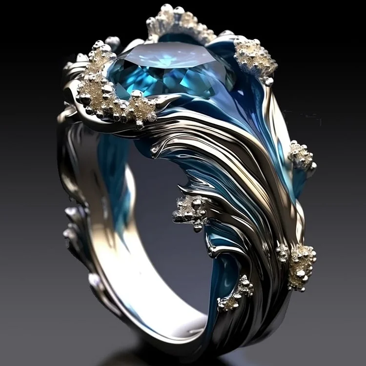 Anello Vintage in Cristallo Ondulato Oceanico