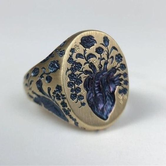 Anello Oro Fiore Blu Vintage
