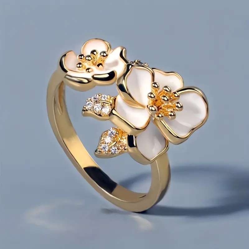 Anello color oro con Fiore Bianco