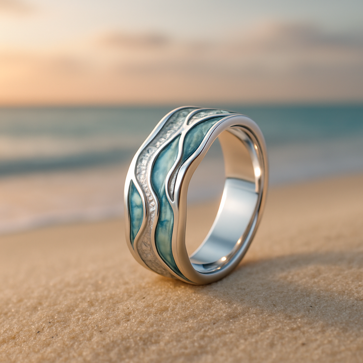 Anello Onde Argentate Turchesi