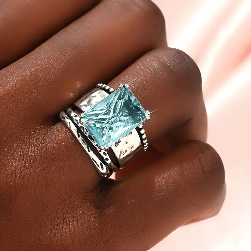 Anello in Vetro Oceanico Argentato