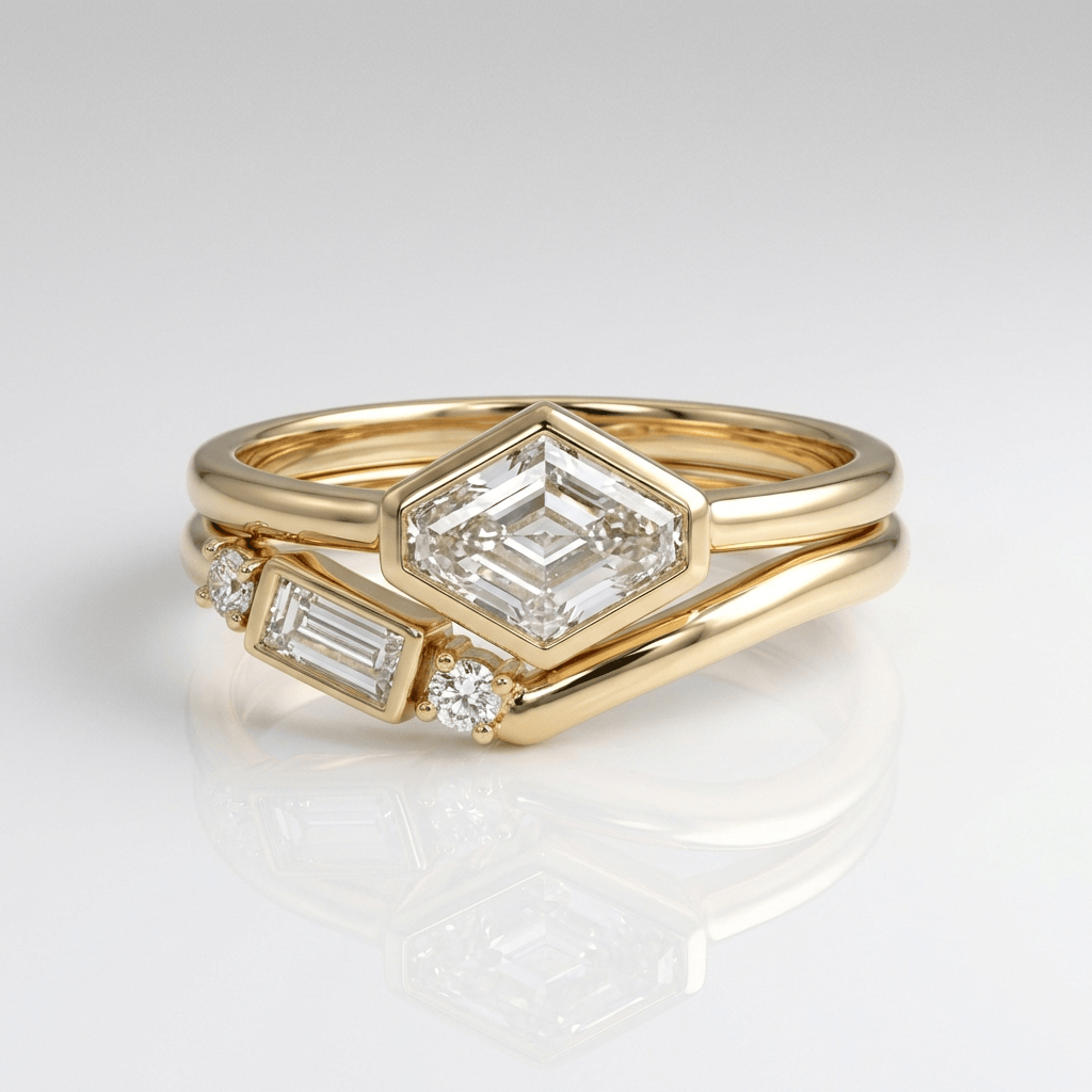 SET DI ANELLI color oro A Zirconia GEOMETRICO