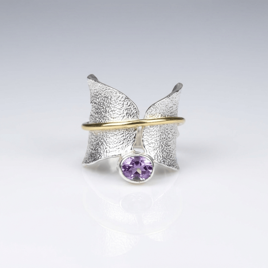ANELLO FARFALLA IN AMETISTA ARGENTO & ORO