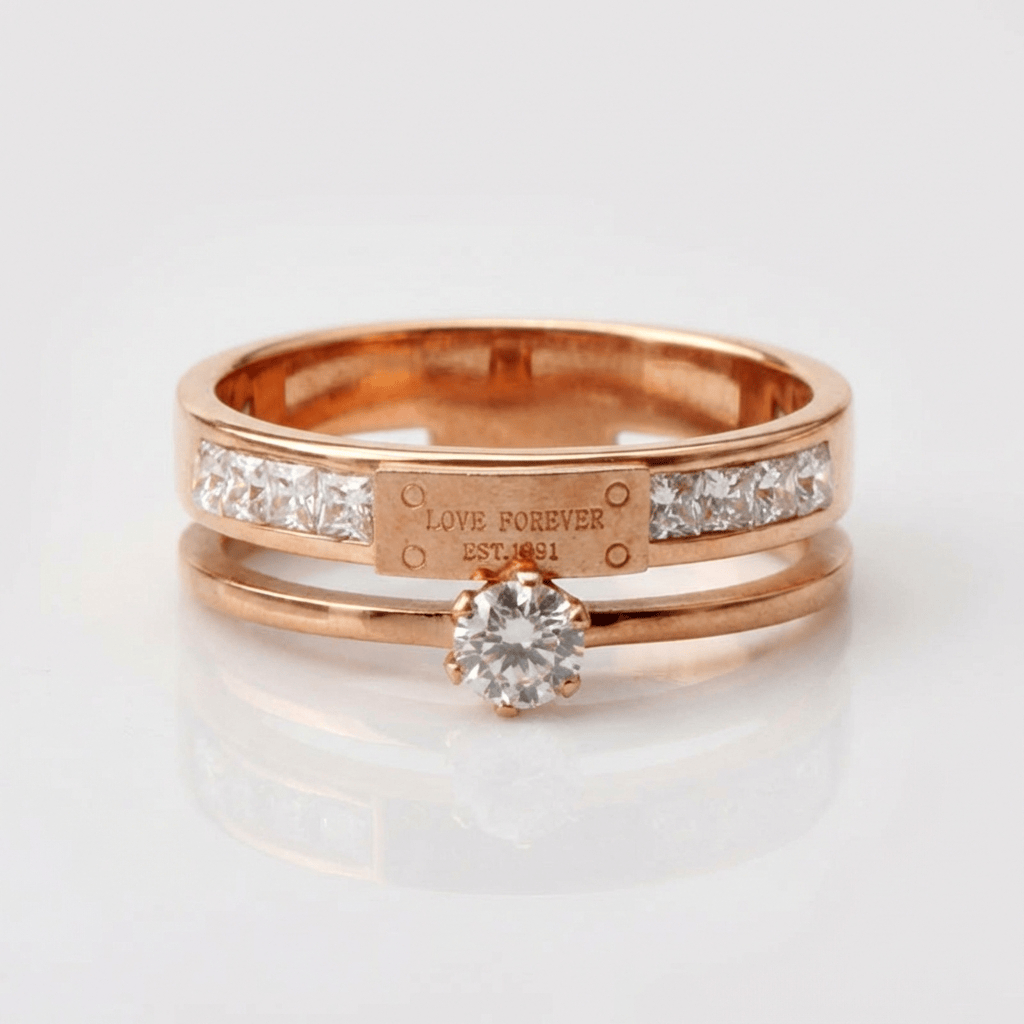 ANELLO DOPPIO color oro ROSA AMORE PER SEMPRE