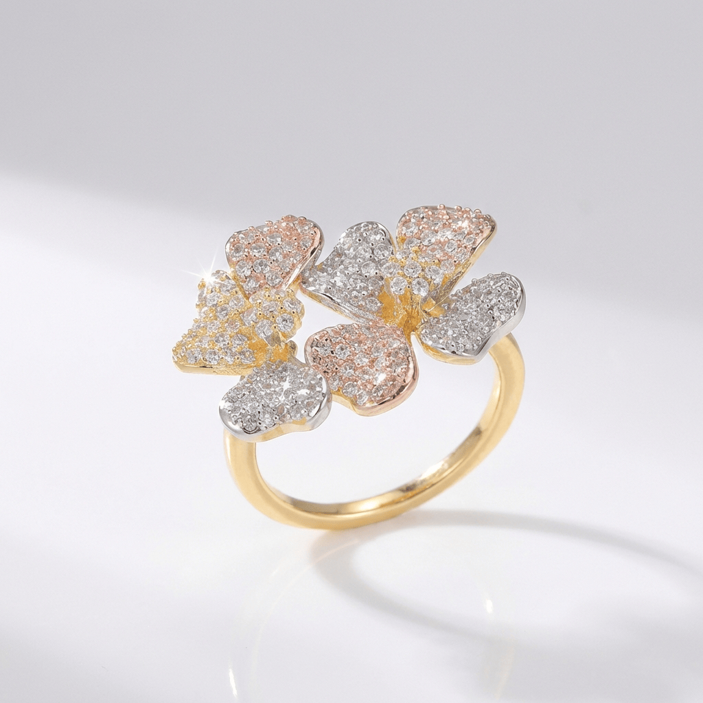 ANELLO TRIPLO FARFALLA CRISTALLO ORO