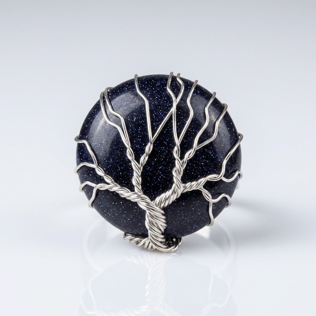 ANELLO color argento CON SANDSTONE BLU ALBERO DELLA VITA - (REGOLABILE)