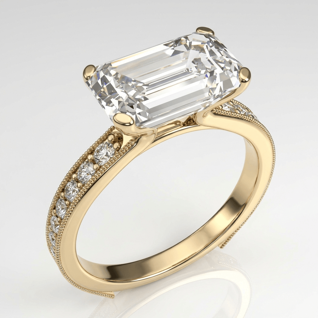 ANELLO VINTAGE color oro CON ZIRCONE TAGLIO EMERALD