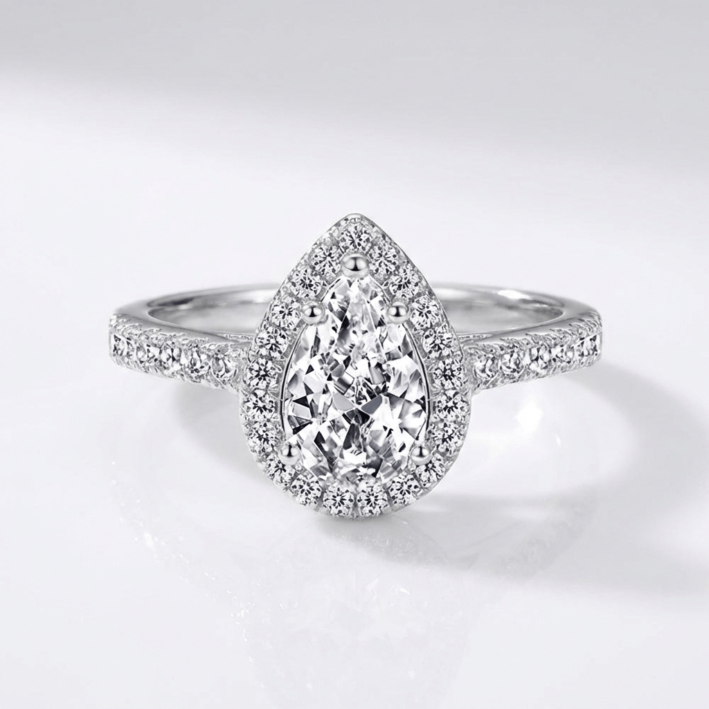 ANELLO HALO color argento CON ZIRCONIA A PERA