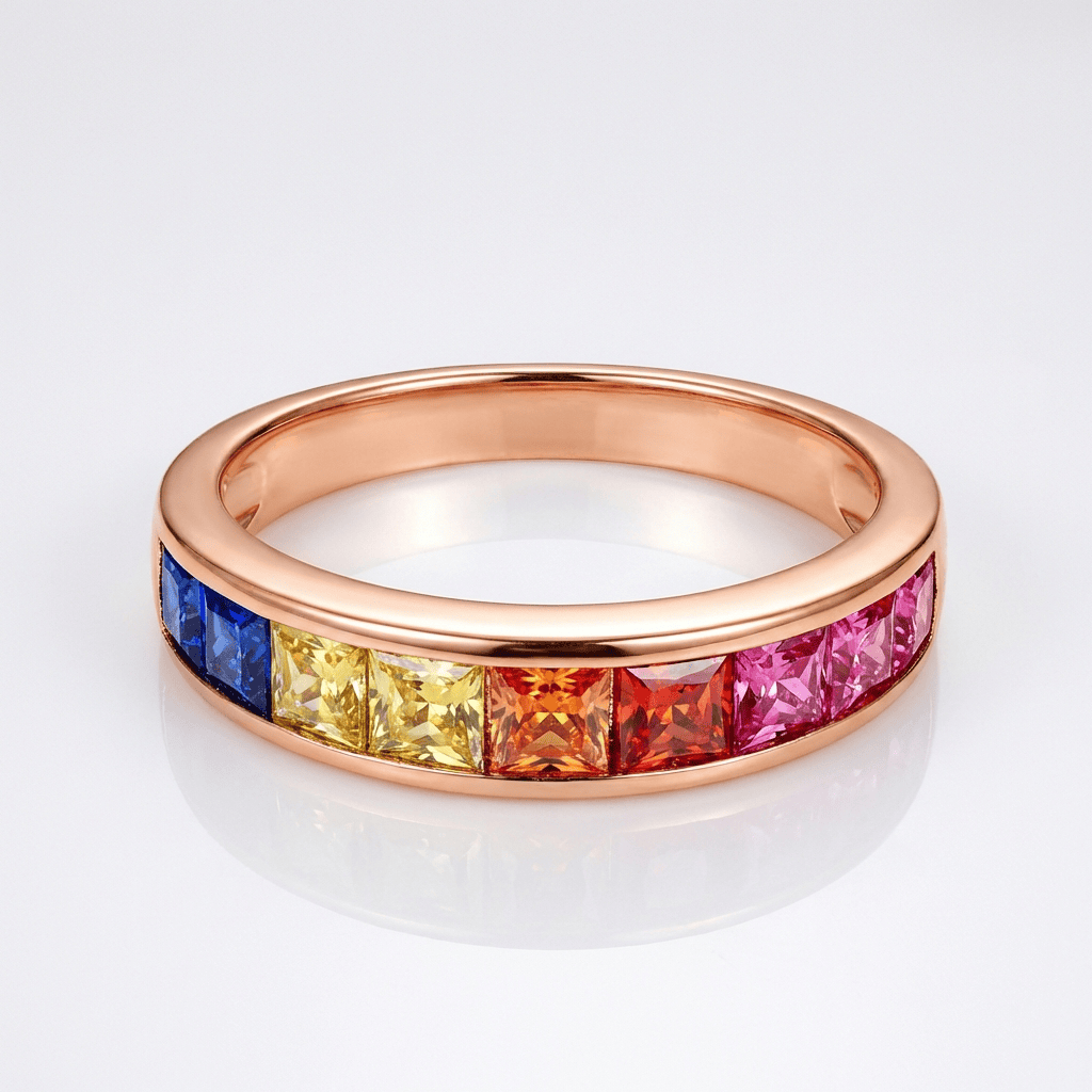 ANELLO color oro ROSA CON CRISTALLI ARCOBALENO