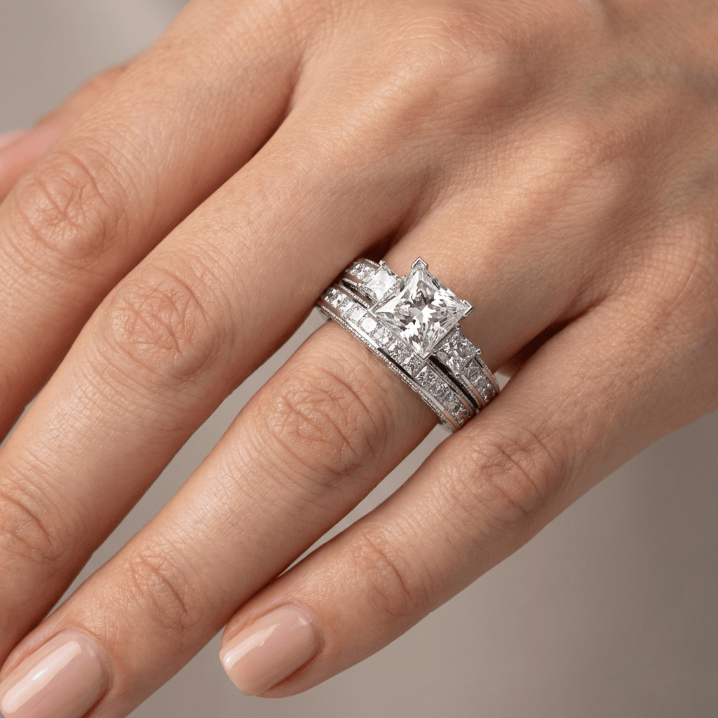 ANELLO PAVE CON Zirconia QUADRATO ARGENTO