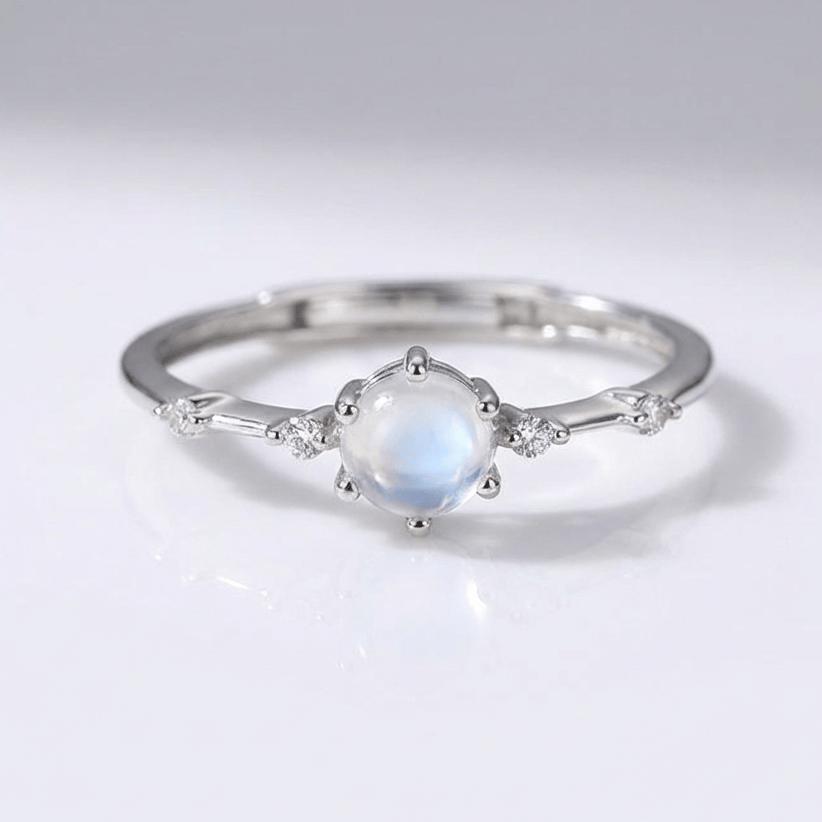 ANELLO VINTAGE color argento CON MOONSTONE - (REGOLABILE)