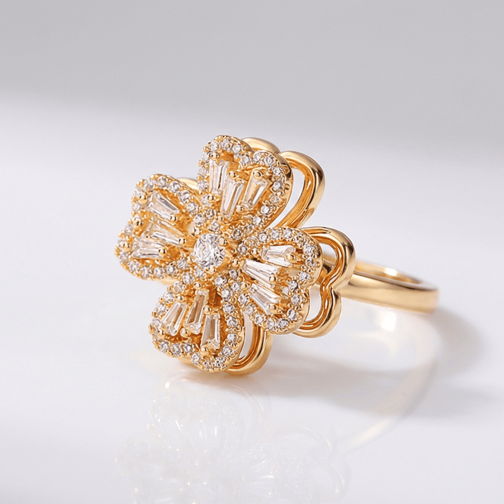 ANELLO A FIORE ROTANTE IN ZIRCONIA BAGUETTE - (REGOLABILE)