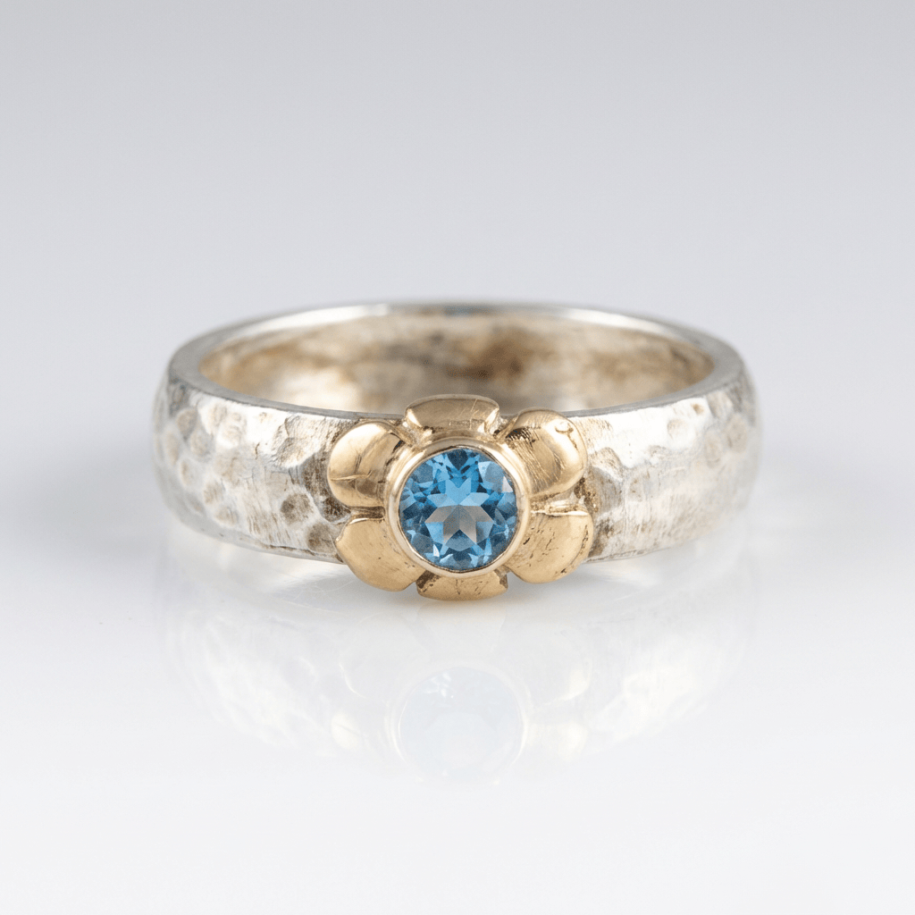 ANELLO color argento FATTO A MANO CON TOPAZIO BLU DUE TONI