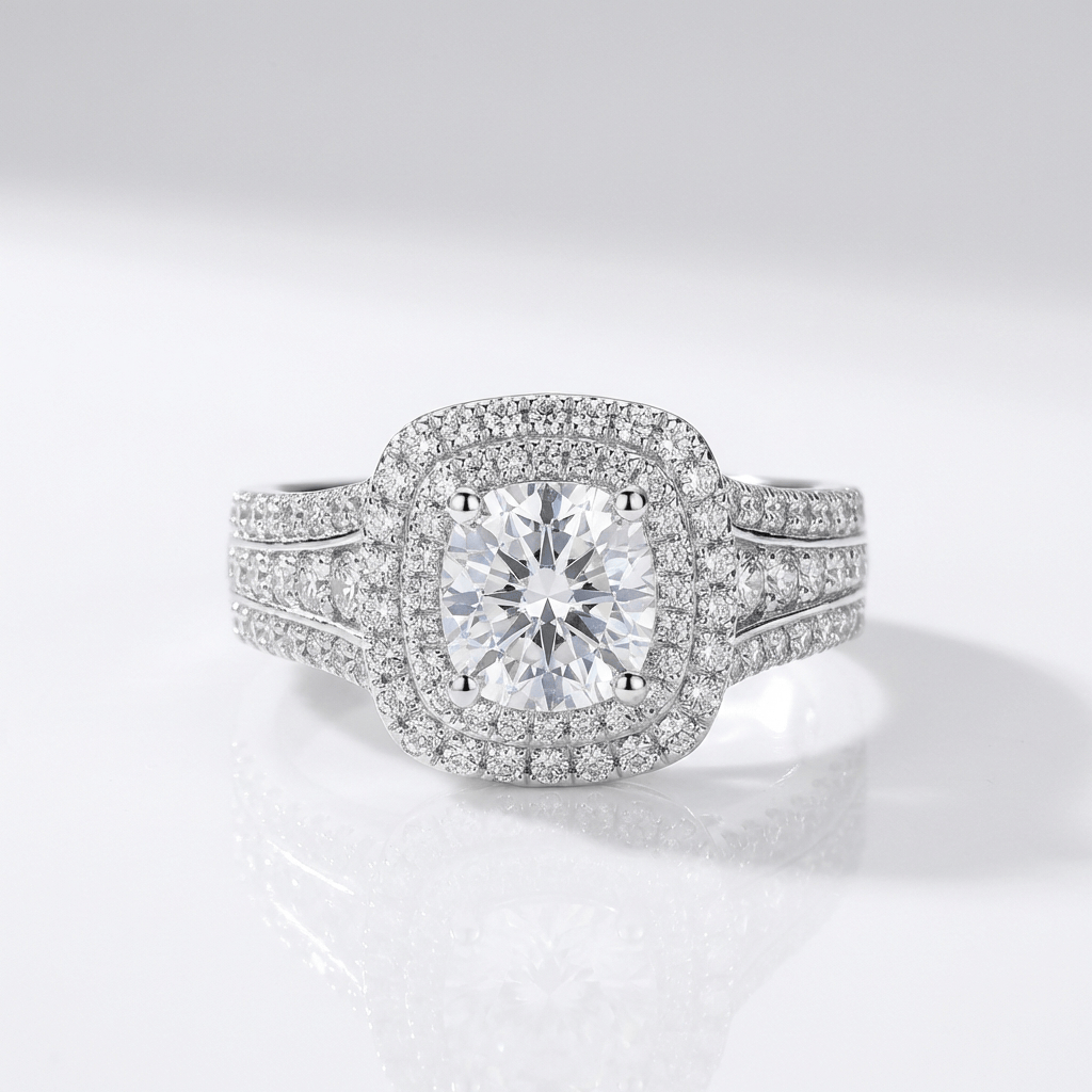 ANELLO HALO CON Zirconia ROTONDO color argento