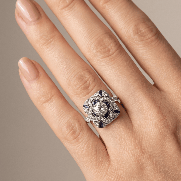 ANELLO VINTAGE IN Zirconia ARGENTO E Pietra Blu
