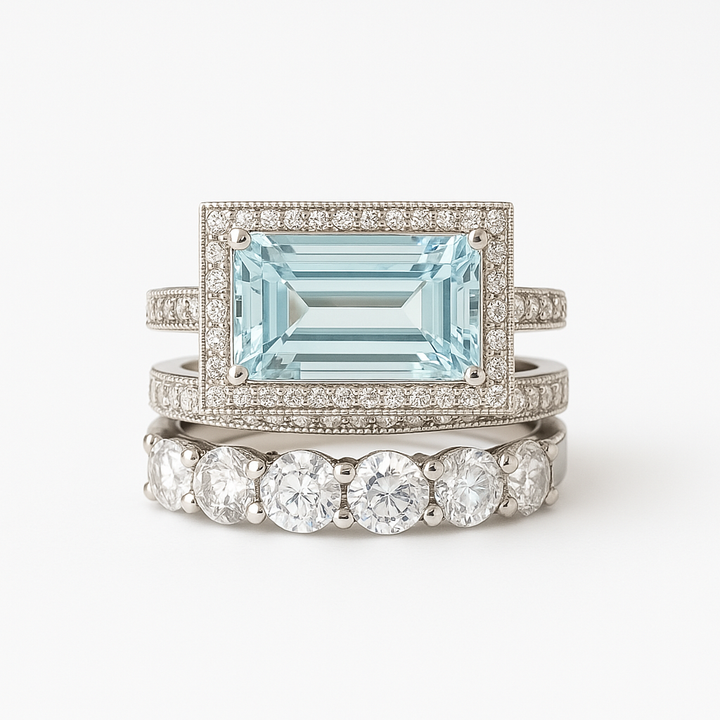 Set di Anelli in Vetro Turchese Vintage Argento
