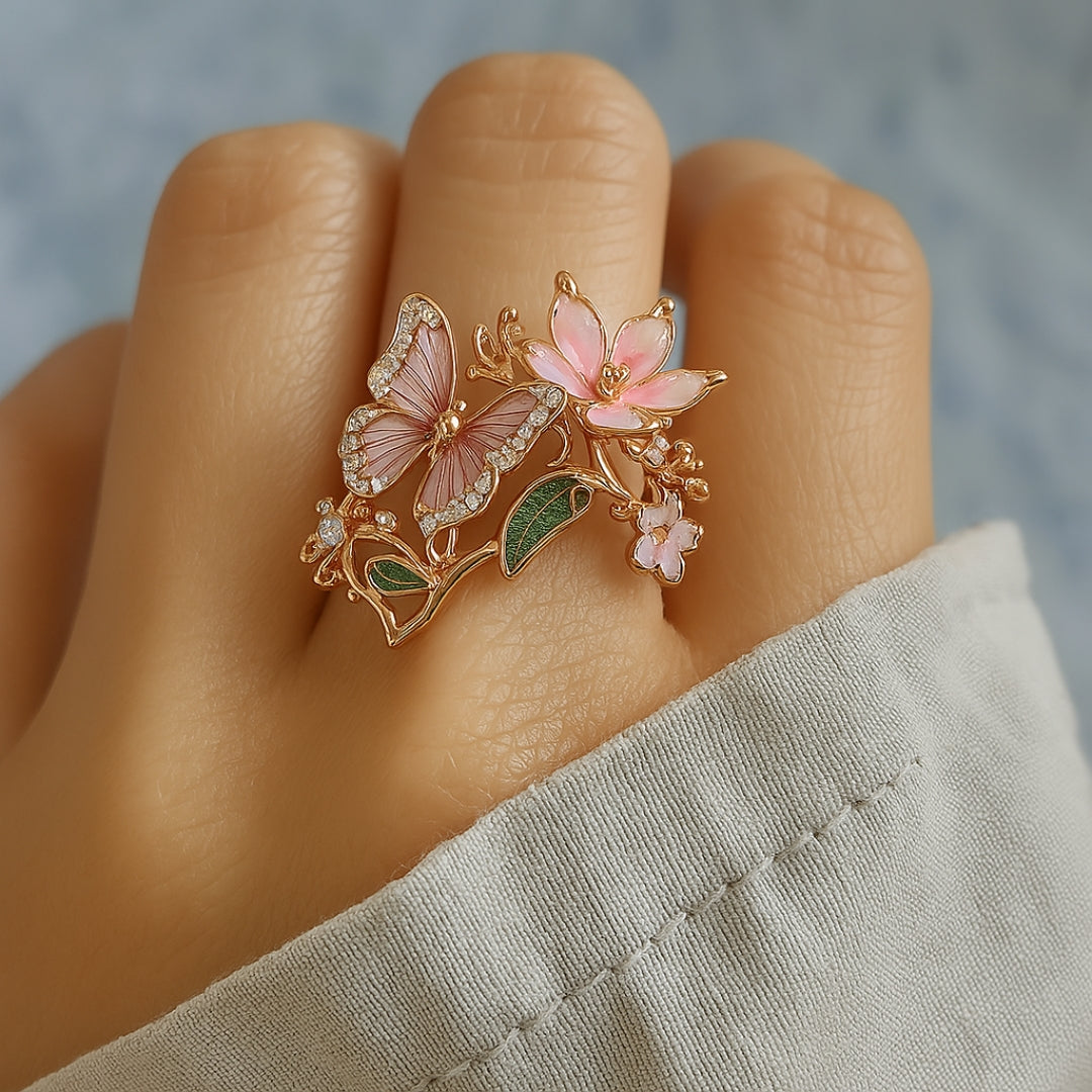 Anello in Zirconia con Farfalla Naturale