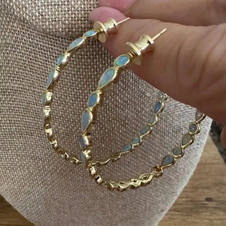 Orecchini Anello Vintage in Opale Blu