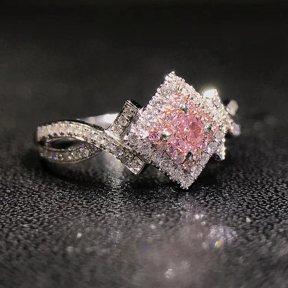 Anello Vintage in Zirconia Rosa e Cristallo