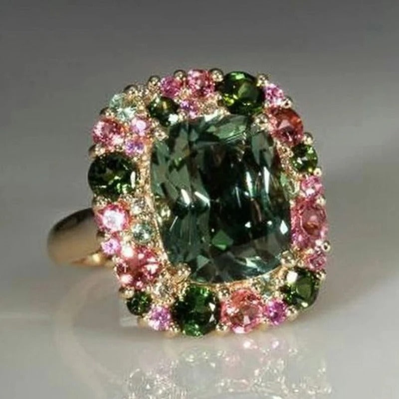Anello Vintage Verde e Oro Rosa
