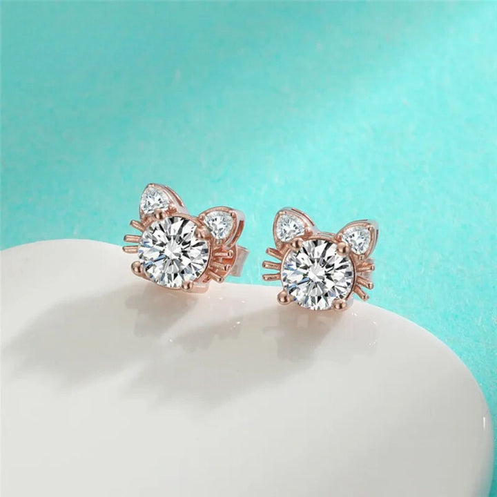 Orecchini a forma di gatto in Moissanite e oro rosa color argento