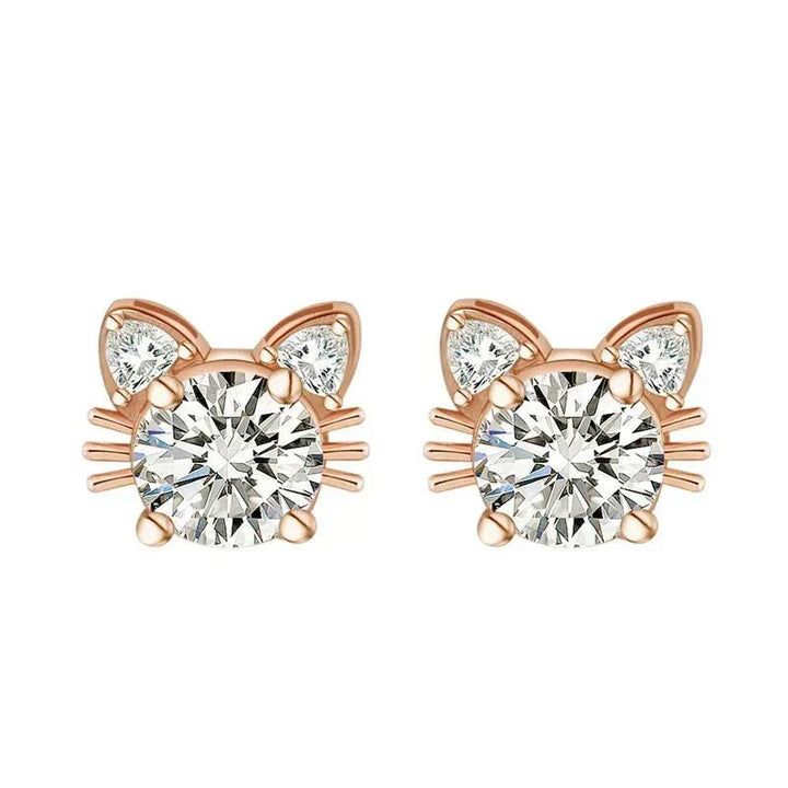 Orecchini a forma di gatto in Moissanite e oro rosa color argento