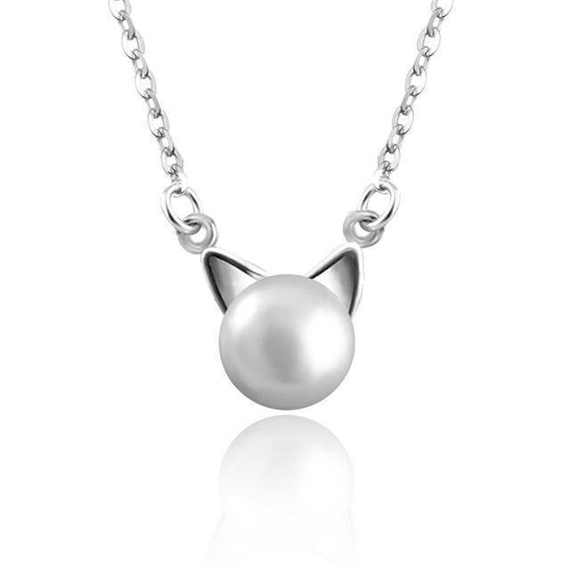 Bellissima Collana con Gatto di Perla con Orecchini e Anello Bonus