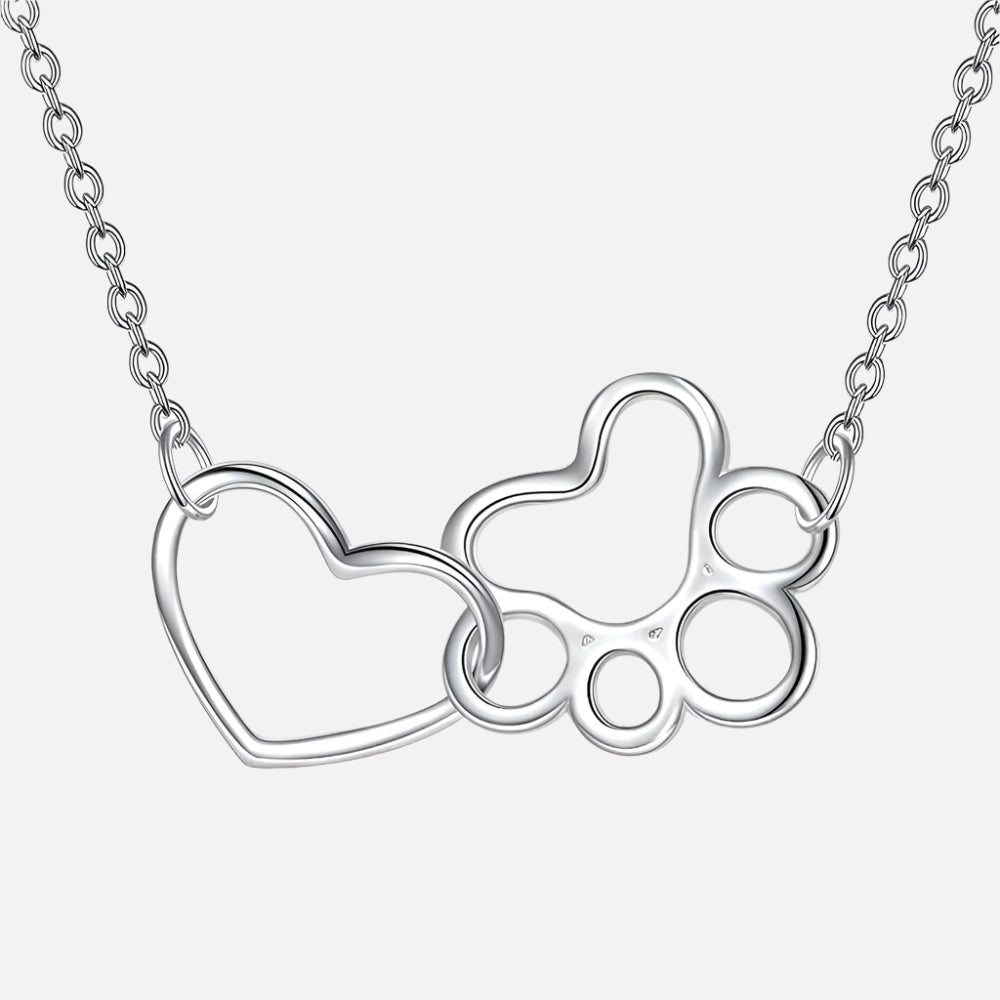 Collana color argento con Stampa di Zampa – Pendente a Cuore di Cristallo