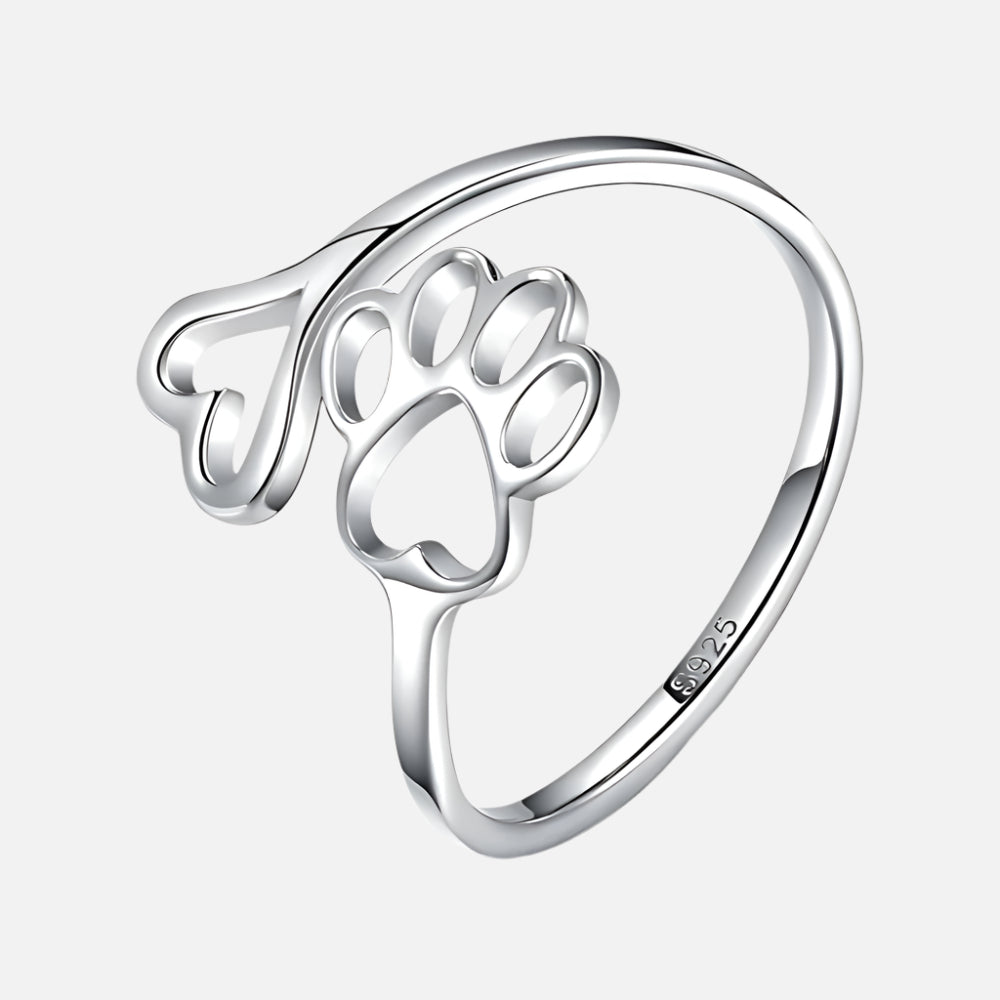 Anello Artigianale a Forma di Zampa e Cuore – Regolabile color argento