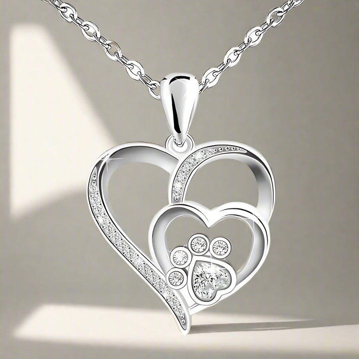 Collana color argento con Zampa e Cuore in Zirconia