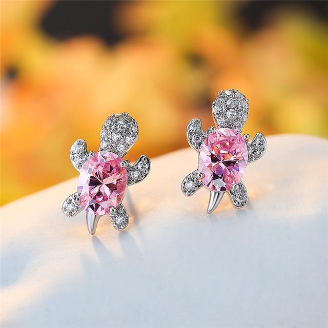 Orecchini a forma di Tartaruga Marina in Zirconio e color argento