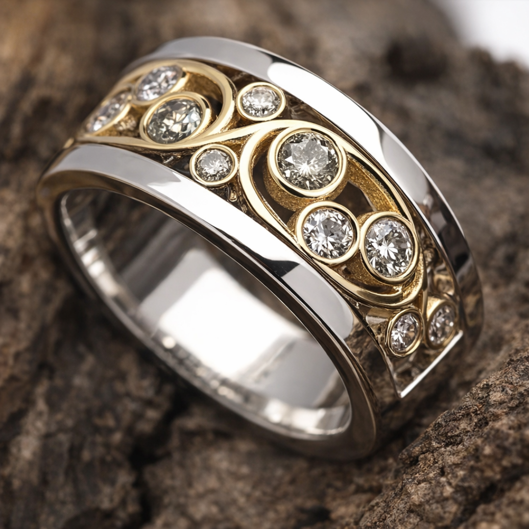 Anello Vintage color oro e color argento con Iva Zirconia