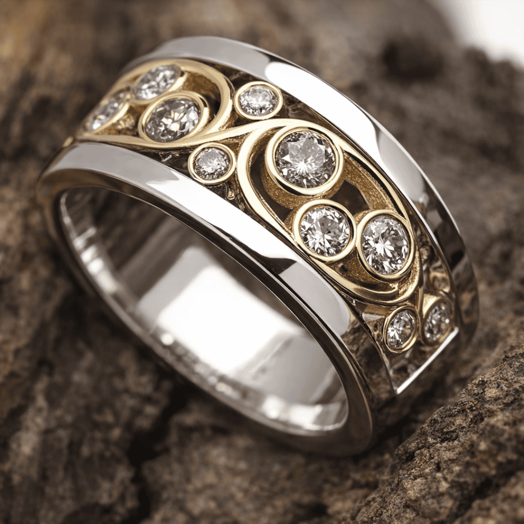 Anello Vintage in Oro e Argento con Zirconia a Foglia di Edera
