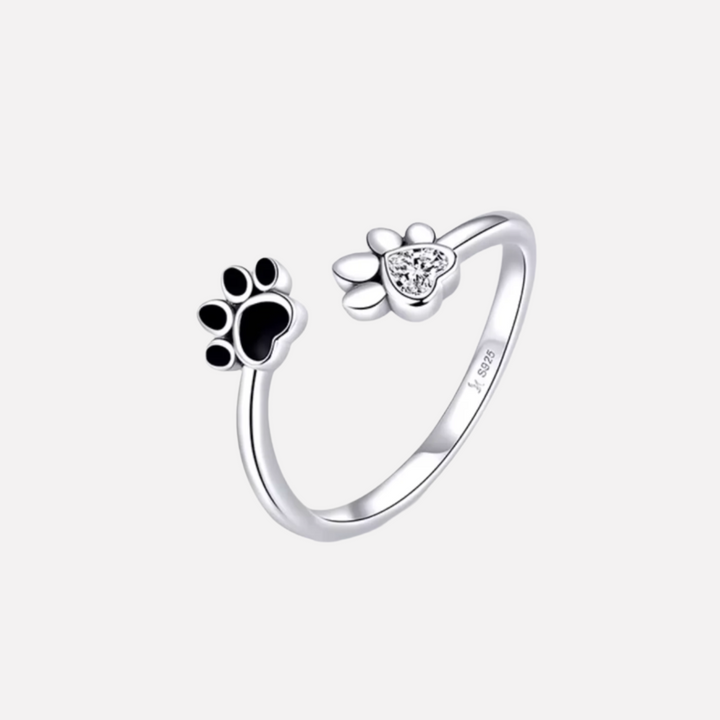 Anello a forma di zampa color argento – Regolabile con zirconia e smalto