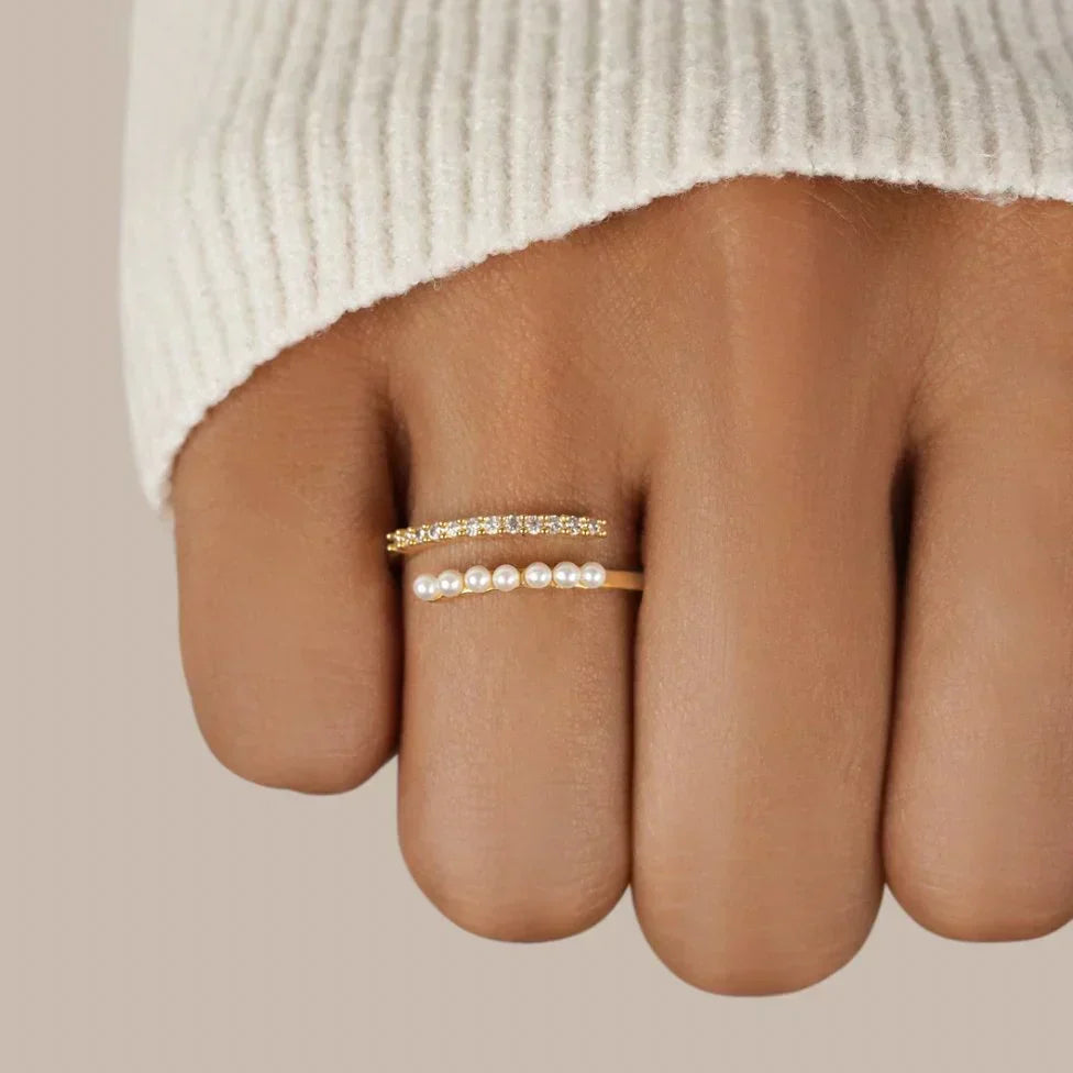 Anello Aperto in Cristallo di Perla Virelle | Oro