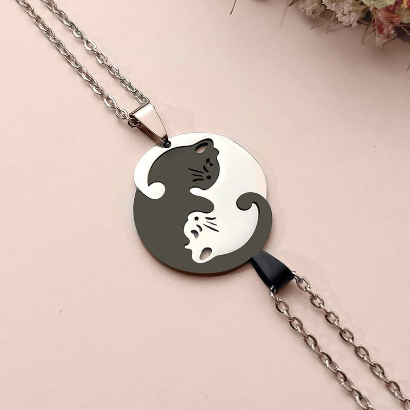 Collana in acciaio inossidabile con gatto Ying Yang