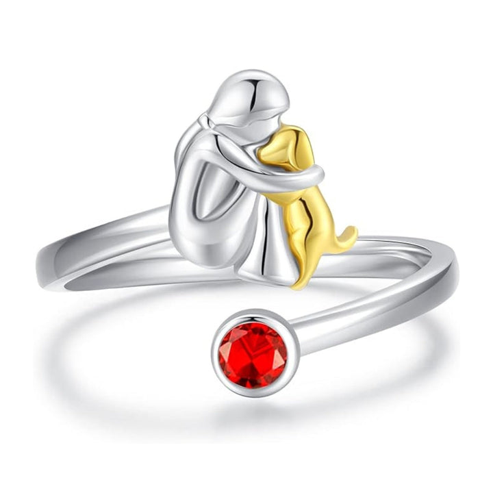 Anello color argento con Cane e Ragazza – Regolabile e Simbolico
